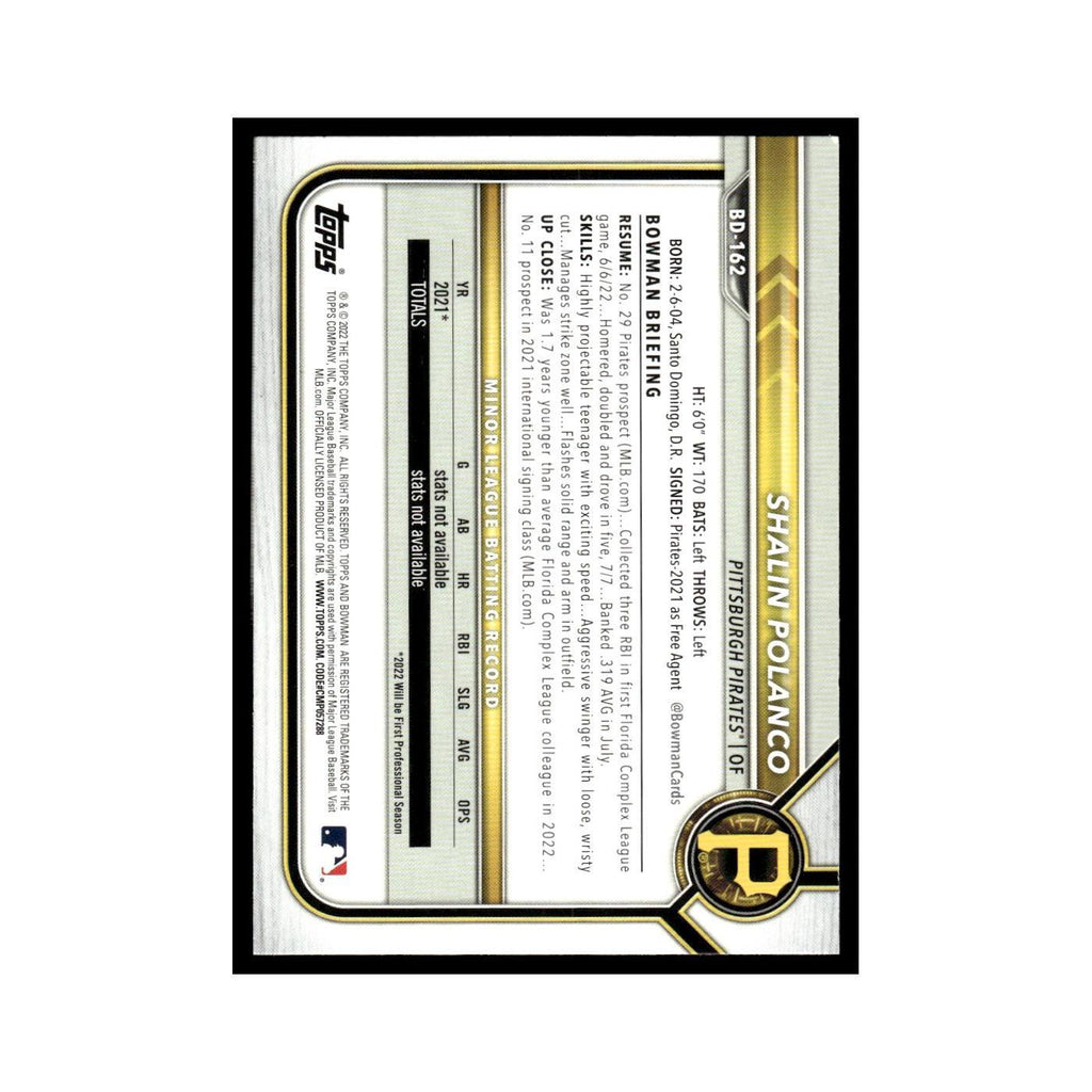 Shalin Polanco 2022 Bowman Draft #BD-162 Pittsburgh Pirates Baseball Card NM