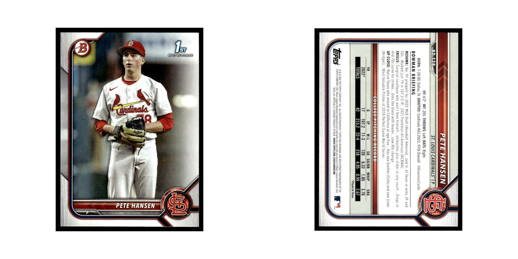Pete Hansen 2022 Bowman Draft #BD-128 St. Louis Cardinals Baseball Card NM