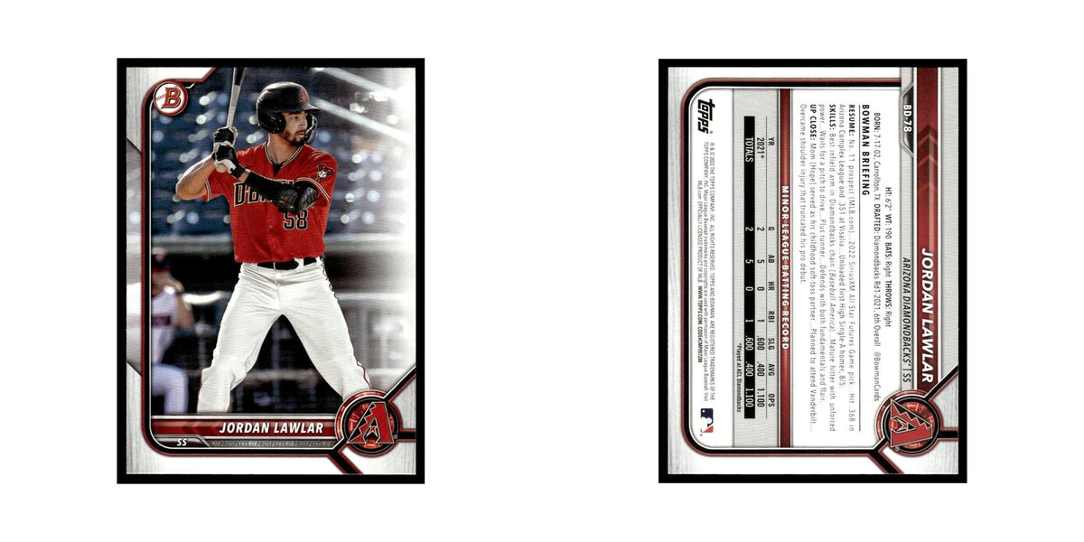 Jordan Lawlar 2022 Bowman Draft #BD-78 Arizona Diamondbacks Baseball Card NM