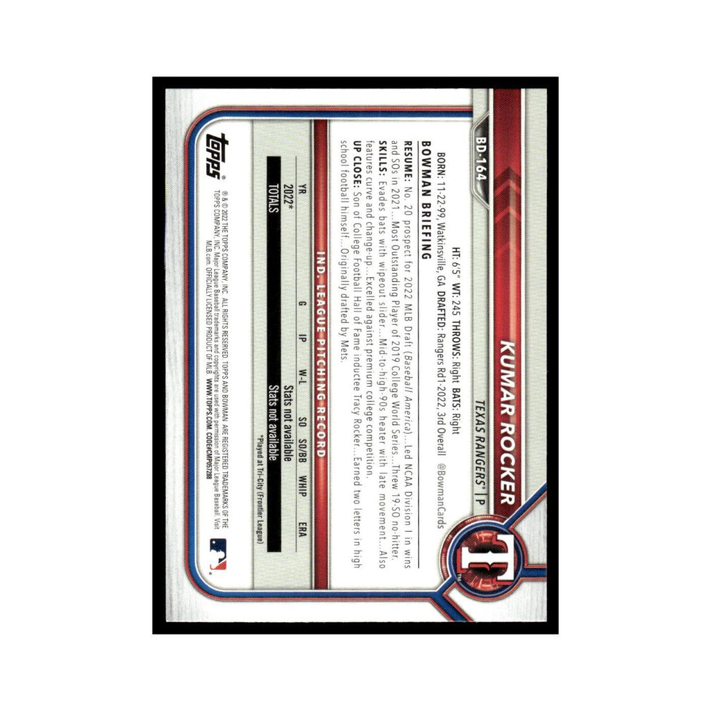 Kumar Rocker 2022 Bowman Draft #BD-164 Texas Rangers Baseball Card NM