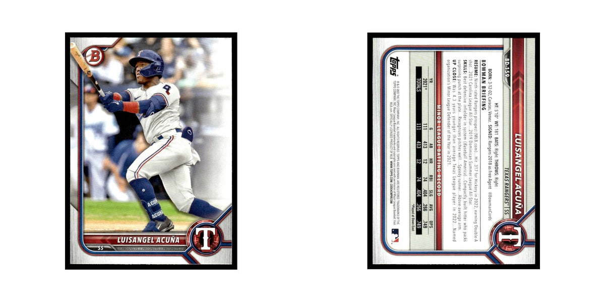 Luisangel Acuna 2022 Bowman Draft #BD-159 Texas Rangers Baseball Card NM