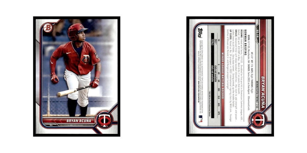 Bryan Acuna 2022 Bowman Draft #BD-19 Minnesota Twins Baseball Card NM