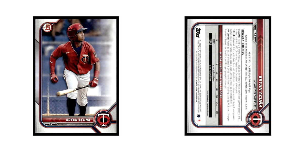 Bryan Acuna 2022 Bowman Draft #BD-19 Minnesota Twins Baseball Card NM