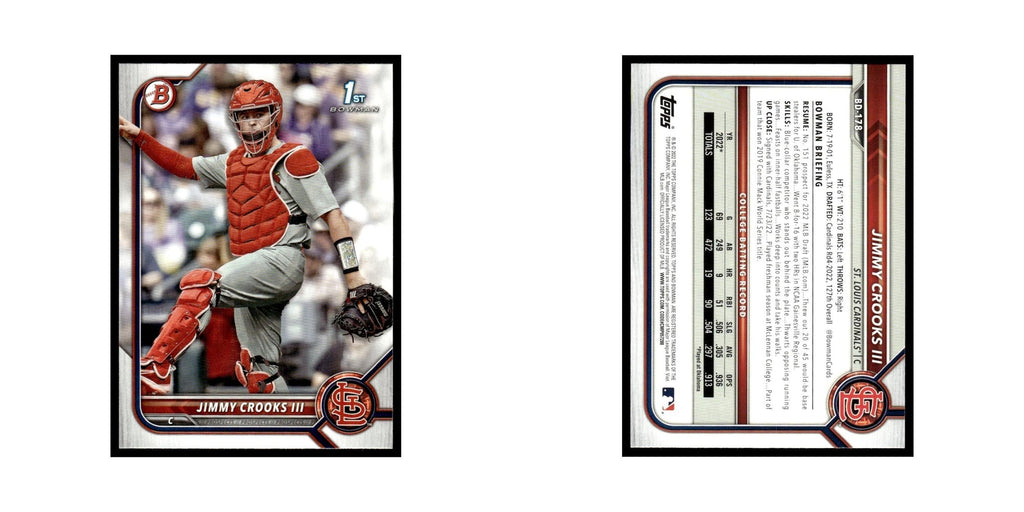 Jimmy Crooks III 2022 Bowman Draft #BD-178 St. Louis Cardinals Baseball Card NM