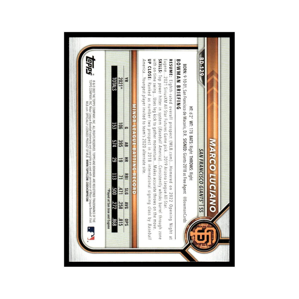 Marco Luciano 2022 Bowman Draft #BD-129 San Francisco Giants Baseball Card NM
