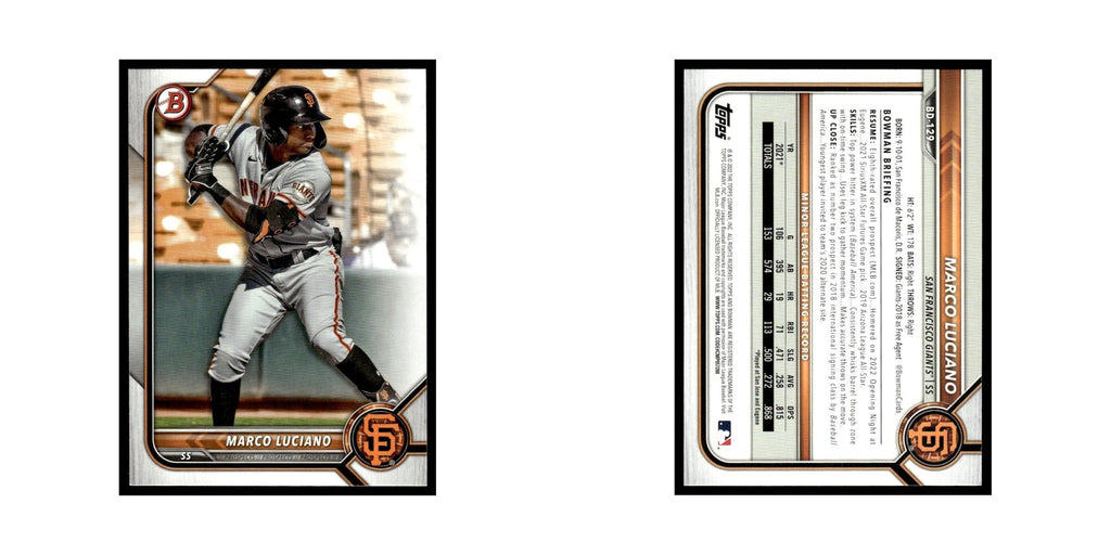 Marco Luciano 2022 Bowman Draft #BD-129 San Francisco Giants Baseball Card NM