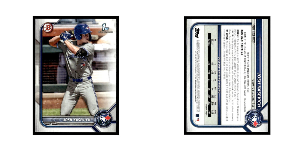 Josh Kasevich 2022 Bowman Draft #BD-45 Toronto Blue Jays Baseball Card NM