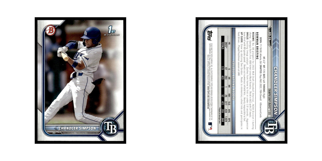 Chandler Simpson 2022 Bowman Draft #BD-26 Tampa Bay Rays Baseball Card NM