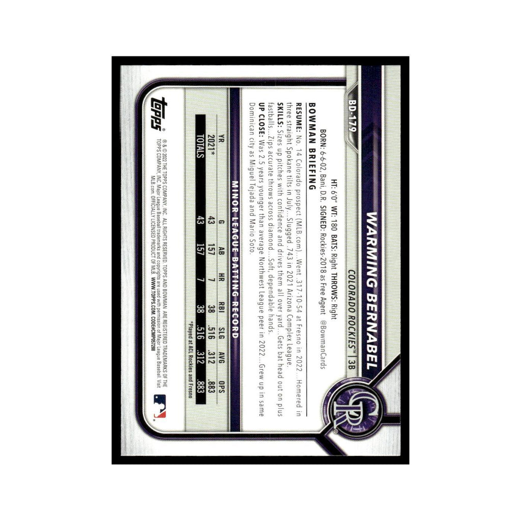 Warming Bernabel 2022 Bowman Draft #BD-179 Colorado Rockies Baseball Card NM