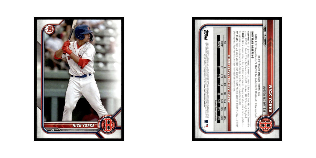 Nick Yorke 2022 Bowman Draft #BD-94 Boston Red Sox Baseball Card NM
