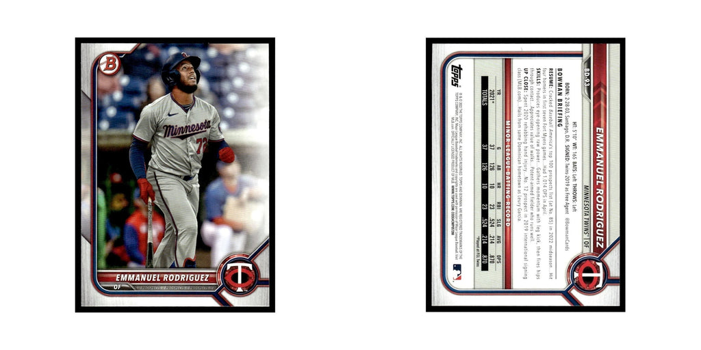 Emmanuel Rodriguez 2022 Bowman Draft #BD-93 Minnesota Twins Baseball Card NM