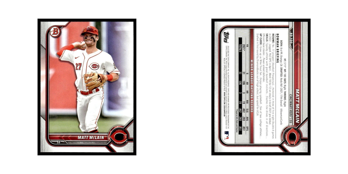 Matt McLain 2022 Bowman Draft #BD-100 Cincinnati Reds Baseball Card NM