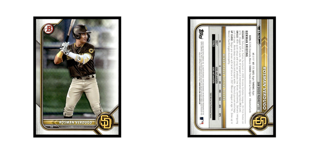 Rosman Verdugo 2022 Bowman Draft #BD-161 San Diego Padres Baseball Card NM