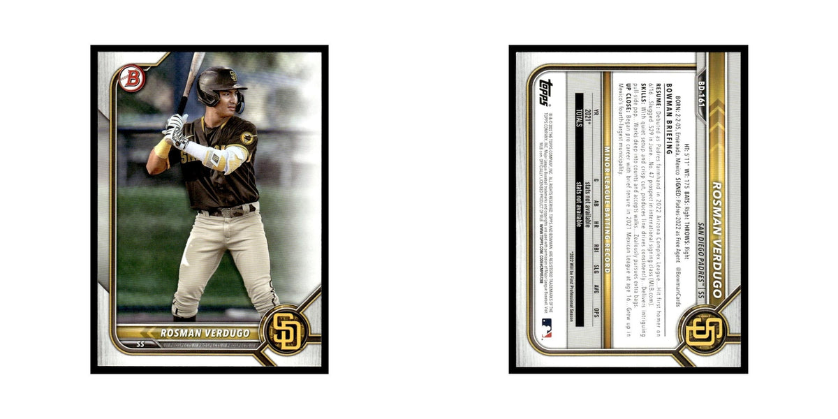 Rosman Verdugo 2022 Bowman Draft #BD-161 San Diego Padres Baseball Card NM