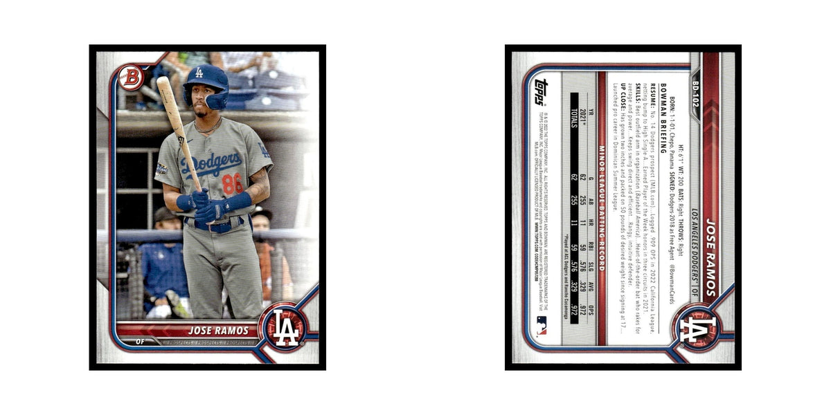 Jose Ramos 2022 Bowman Draft #BD-102 Los Angeles Dodgers Baseball Card NM
