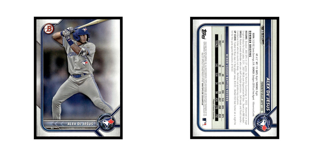 Alex De Jesus 2022 Bowman Draft #BD-147 Toronto Blue Jays Baseball Card NM