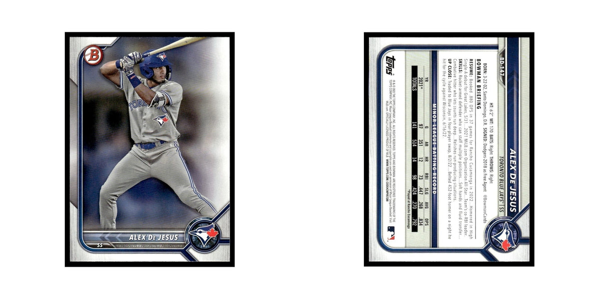 Alex De Jesus 2022 Bowman Draft #BD-147 Toronto Blue Jays Baseball Card NM