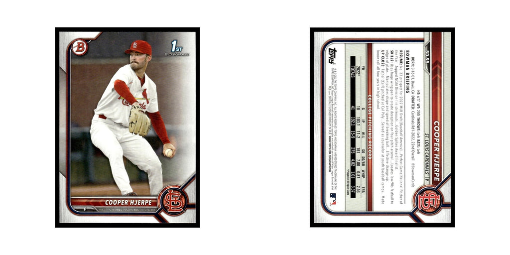 Cooper Hjerpe 2022 Bowman Draft #BD-95 St. Louis Cardinals Baseball Card NM
