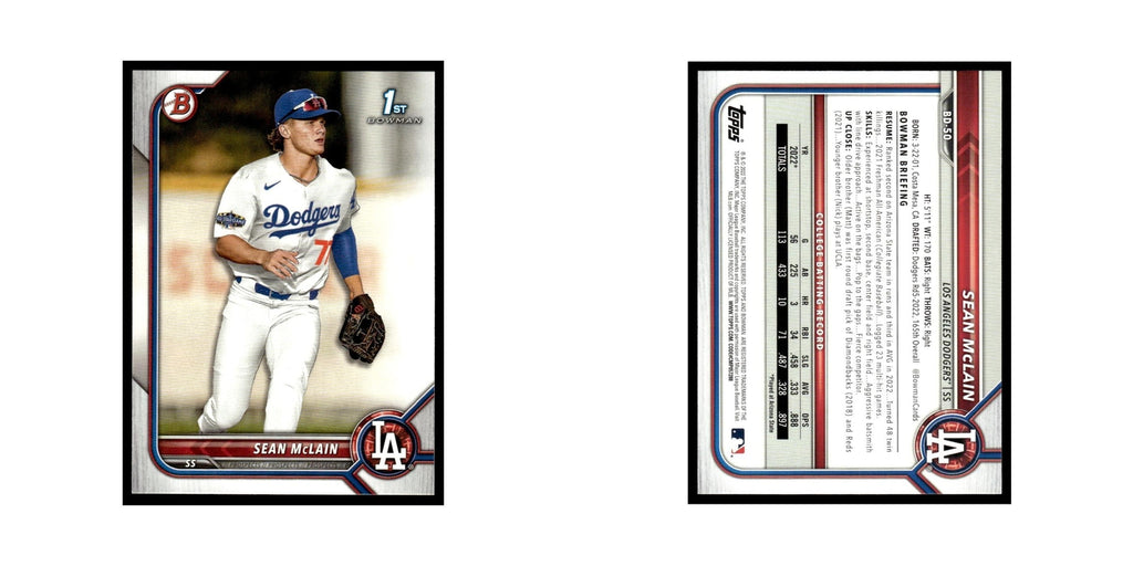 Sean McLain 2022 Bowman Draft #BD-50 Los Angeles Dodgers Baseball Card NM