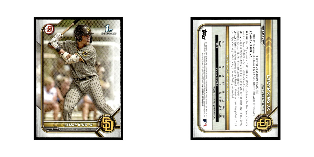 Lamar King Jr. 2022 Bowman Draft #BD-143 San Diego Padres Baseball Card NM