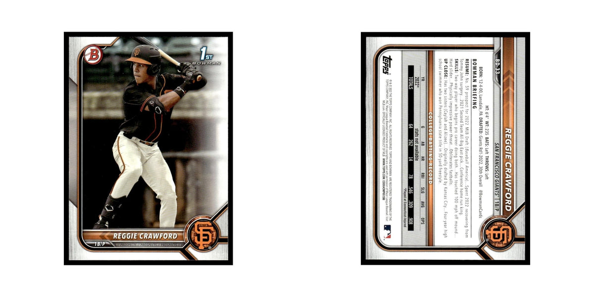Reggie Crawford 2022 Bowman Draft #BD-33 San Francisco Giants Baseball Card NM