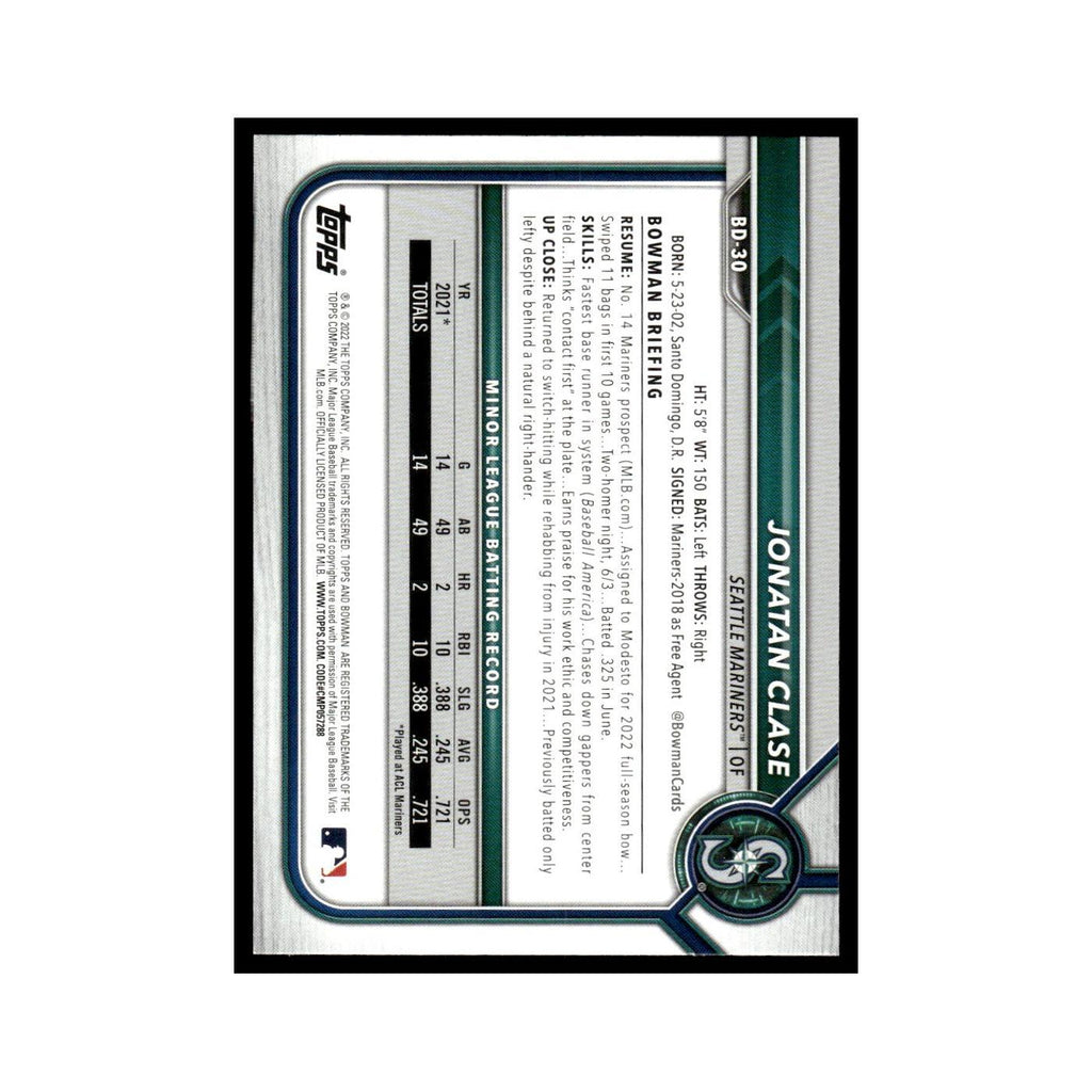 Jonatan Clase 2022 Bowman Draft #BD-30 Seattle Mariners Baseball Card NM