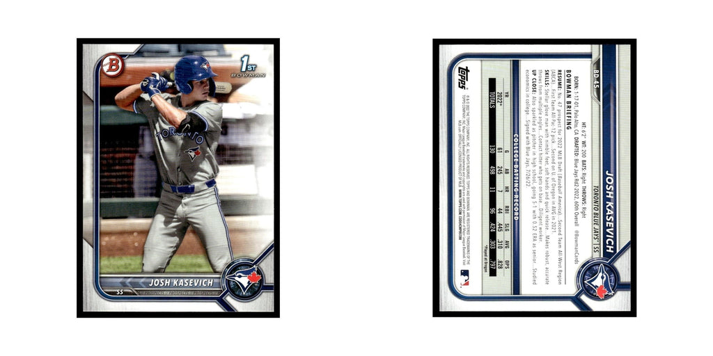 Josh Kasevich 2022 Bowman Draft #BD-45 Toronto Blue Jays Baseball Card NM