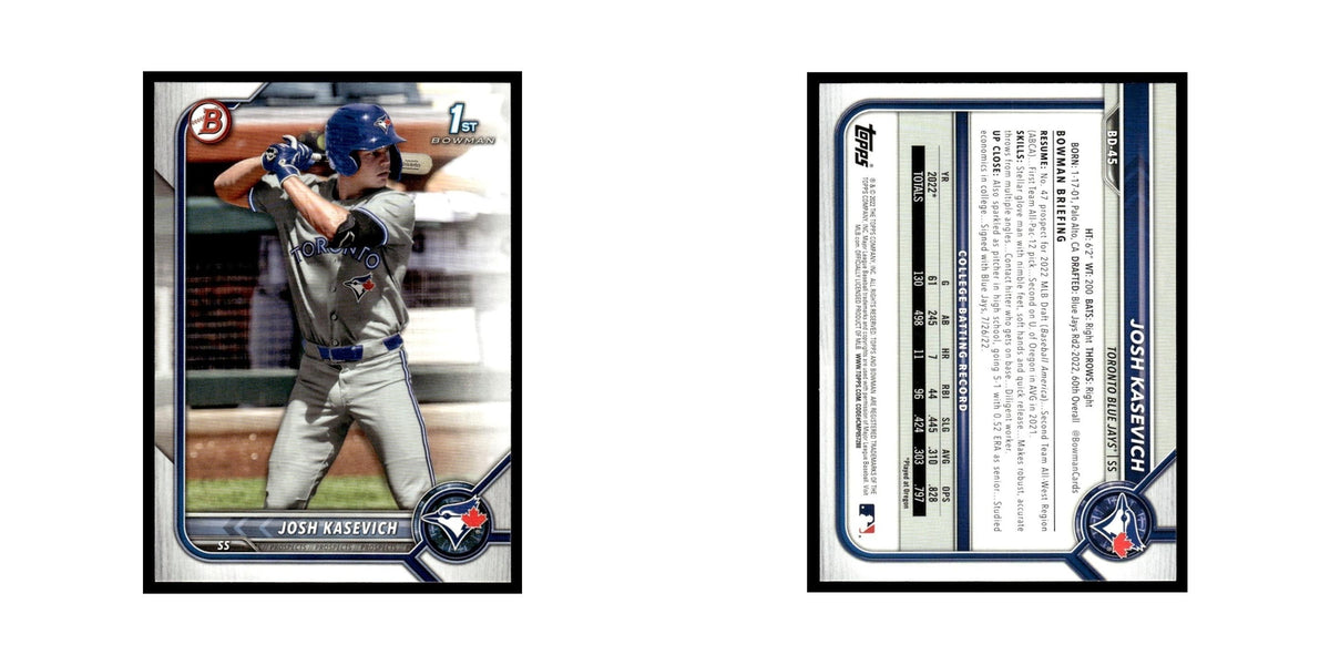 Josh Kasevich 2022 Bowman Draft #BD-45 Toronto Blue Jays Baseball Card NM