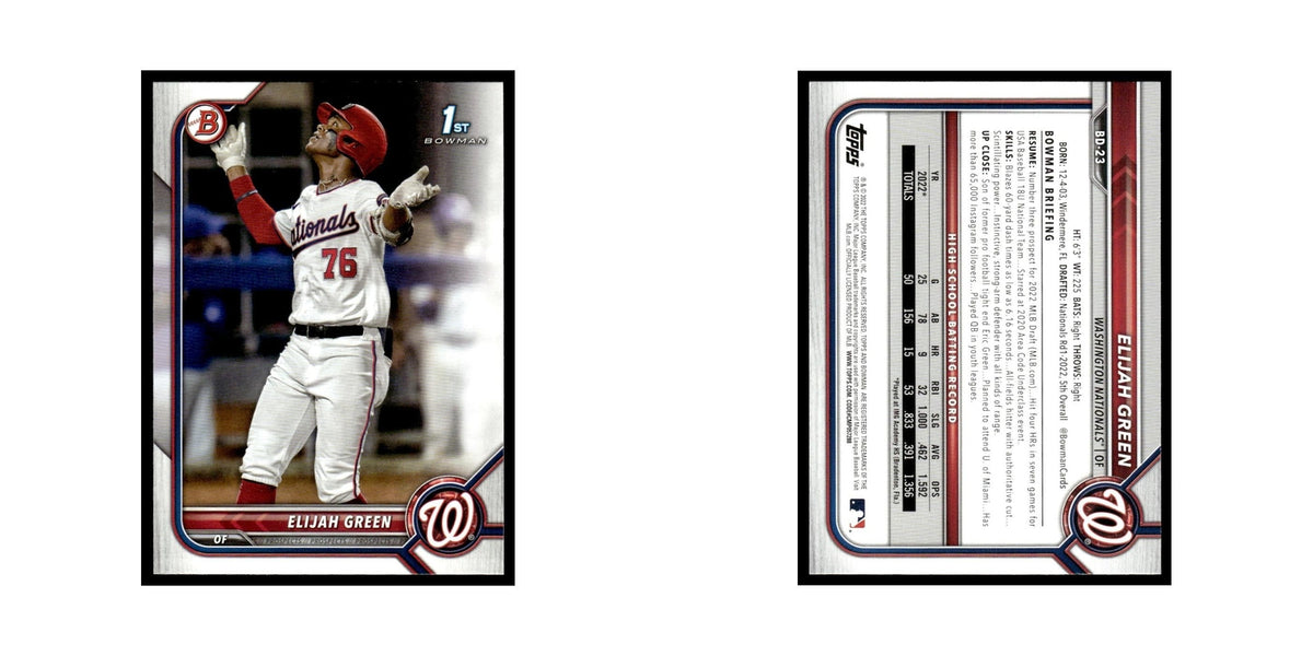 Elijah Green 2022 Bowman Draft #BD-23 Washington Nationals Baseball Card NM