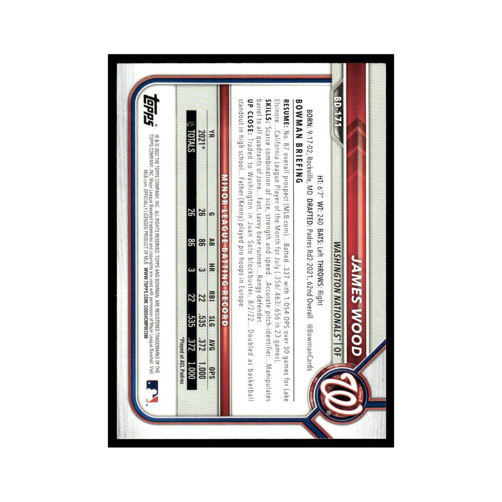James Wood 2022 Bowman Draft #BD-171 Washington Nationals Baseball Card NM