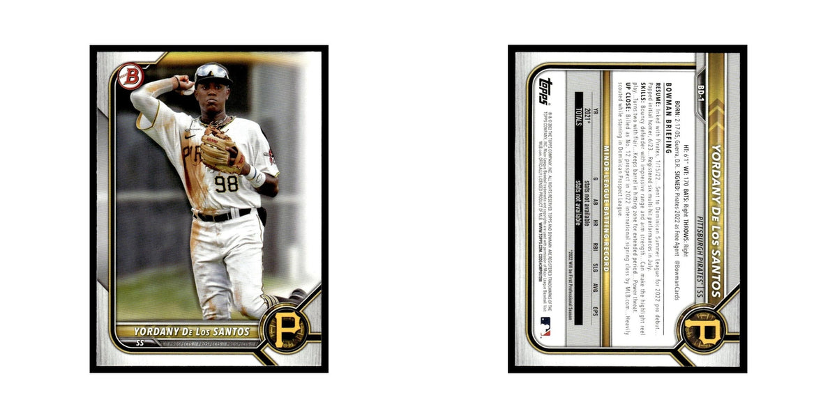 Yordany De Los Santos 2022 Bowman Draft #BD-1 Pittsburgh Pirates NM