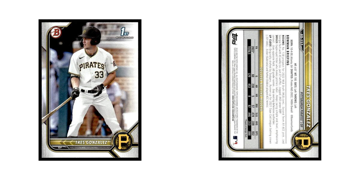 Tres Gonzalez 2022 Bowman Draft #BD-157 Pittsburgh Pirates Baseball Card NM
