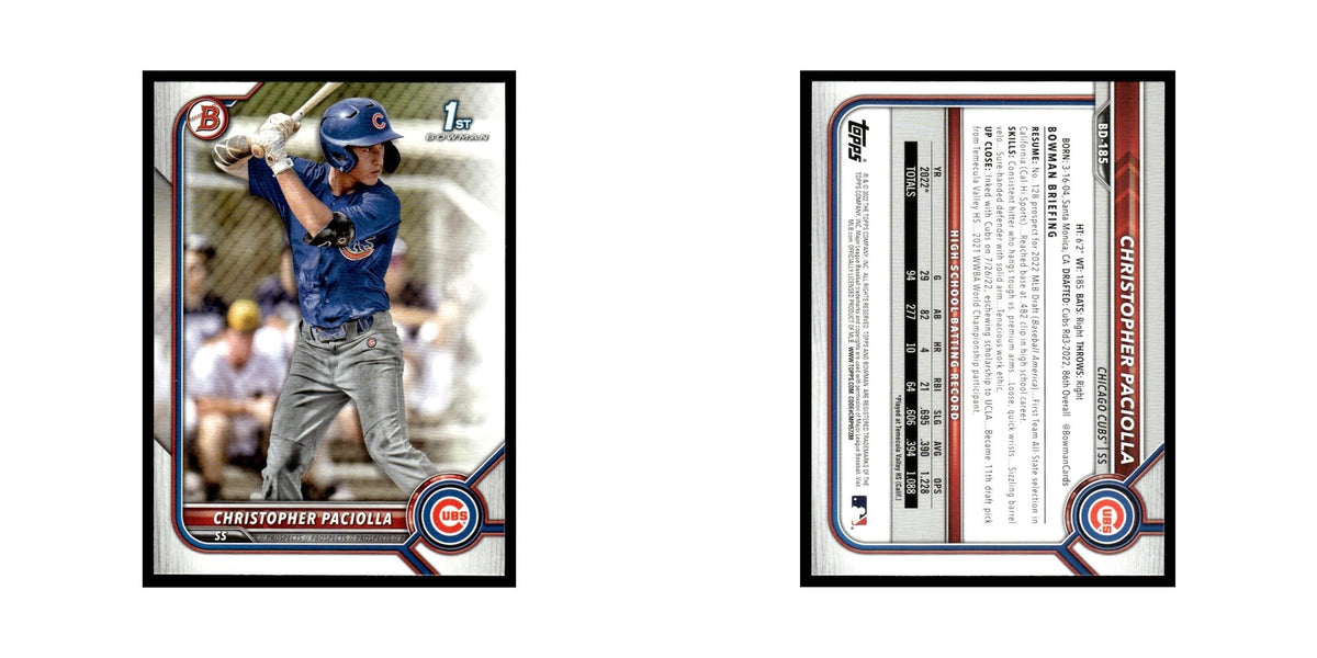Christopher Paciolla 2022 Bowman Draft #BD-185 Chicago Cubs Baseball Card NM