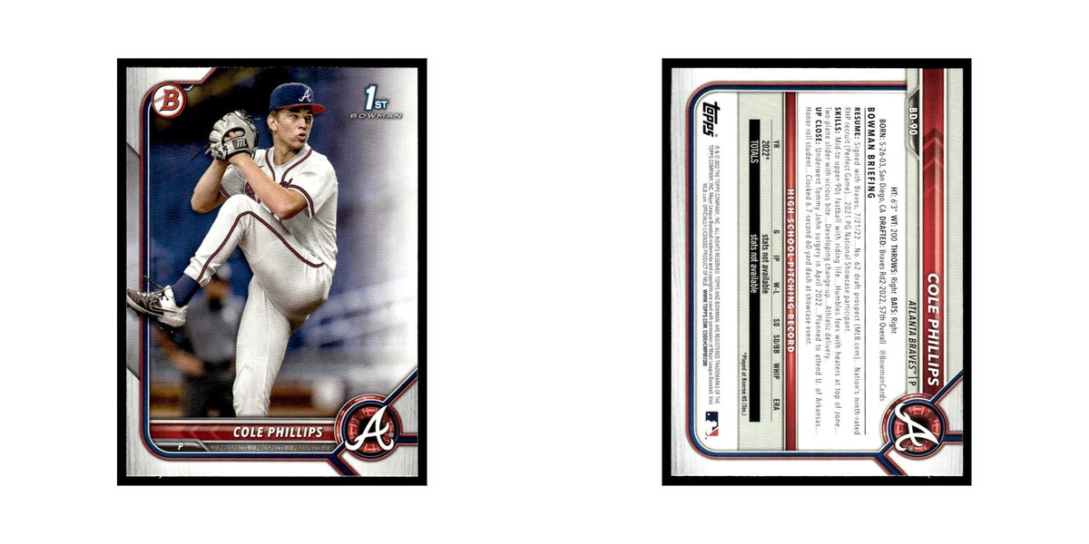Cole Phillips 2022 Bowman Draft #BD-90 Atlanta Braves Baseball Card NM