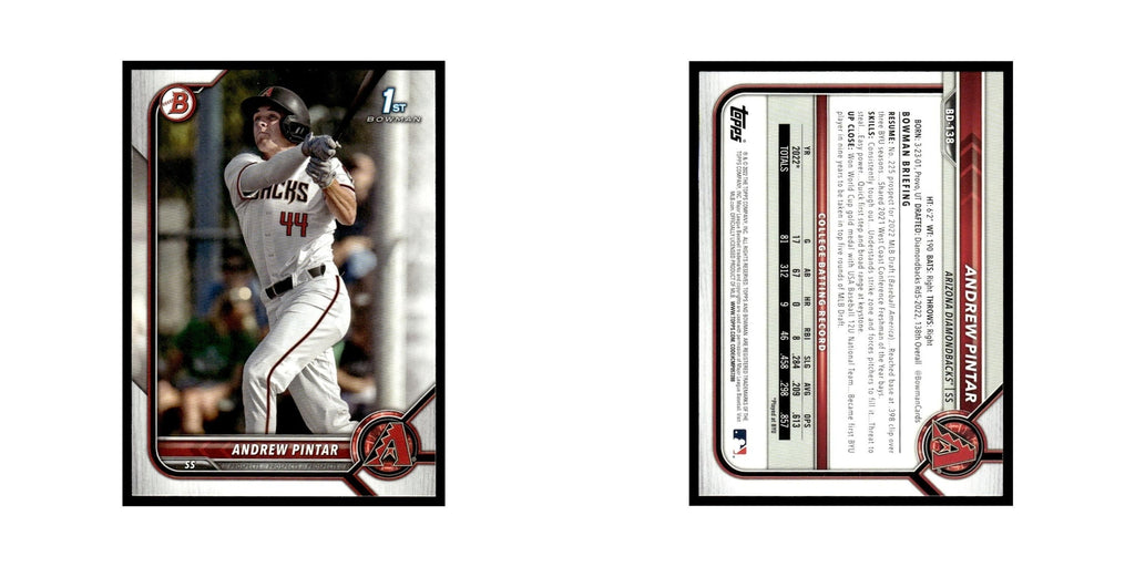 Andrew Pintar 2022 Bowman Draft #BD-138 Arizona Diamondbacks Baseball Card NM