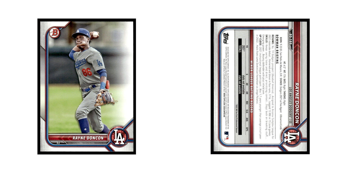 Rayne Doncon 2022 Bowman Draft #BD-188 Los Angeles Dodgers Baseball Card NM