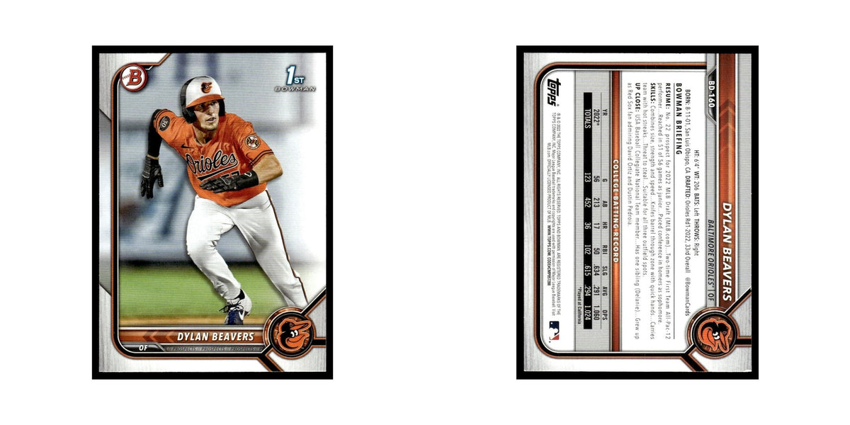 Dylan Beavers 2022 Bowman Draft #BD-160 Baltimore Orioles Baseball Card NM