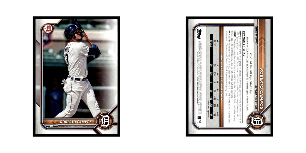Roberto Campos 2022 Bowman Draft #BD-39 Detroit Tigers Baseball Card NM