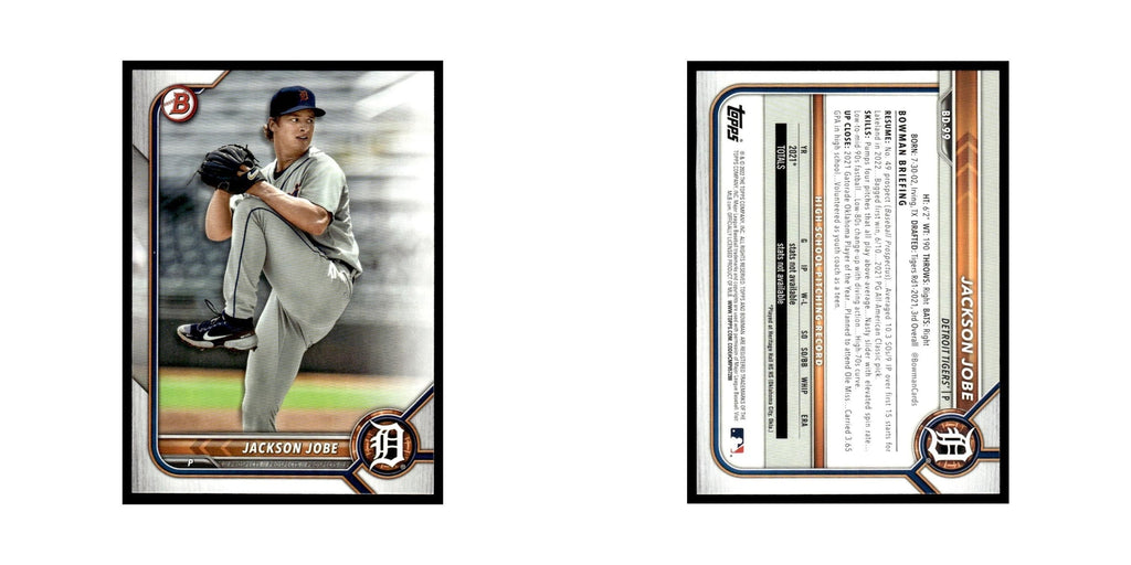 Jackson Jobe 2022 Bowman Draft #BD-99 Detroit Tigers Baseball Card NM