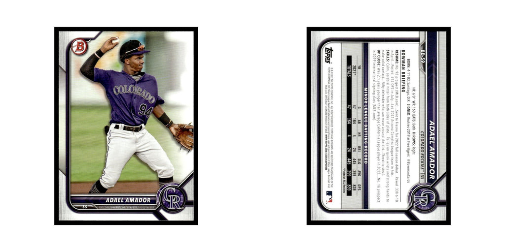 Adael Amador 2022 Bowman Draft #BD-59 Colorado Rockies Baseball Card NM