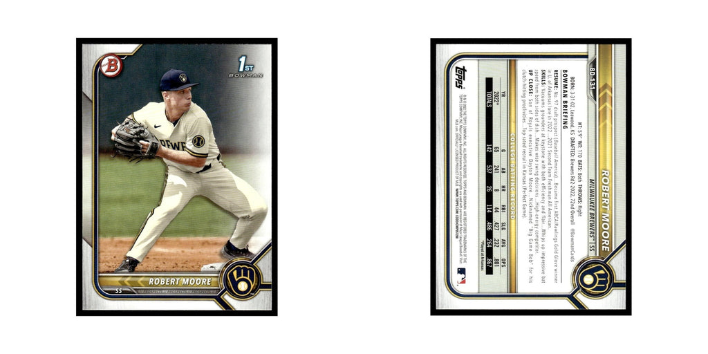 Robert Moore 2022 Bowman Draft #BD-131 Milwaukee Brewers Baseball Card NM