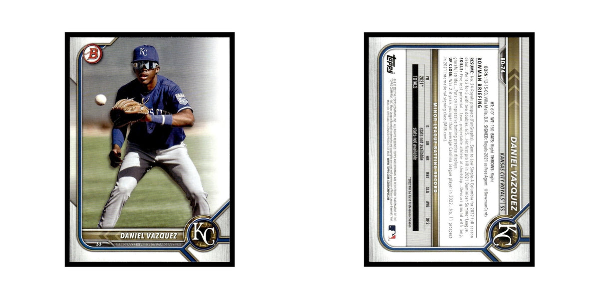 Daniel Vazquez 2022 Bowman Draft #BD-74 Kansas City Royals Baseball Card NM