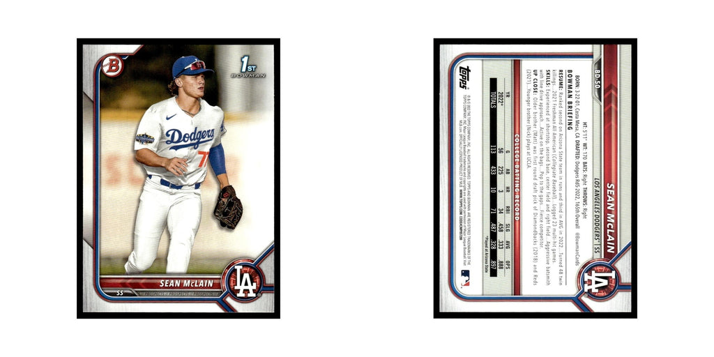 Sean McLain 2022 Bowman Draft #BD-50 Los Angeles Dodgers Baseball Card NM