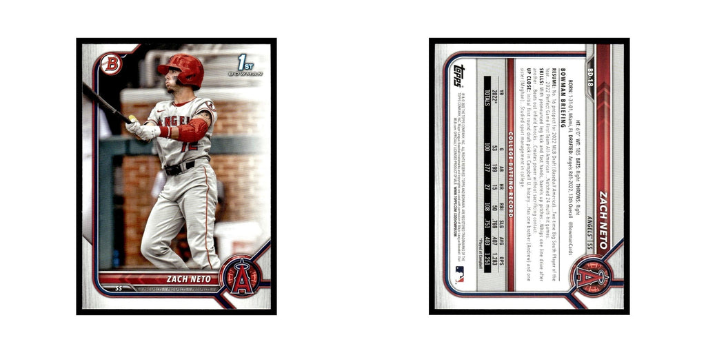 Zach Neto 2022 Bowman Draft #BD-18 Los Angeles Angels Baseball Card NM