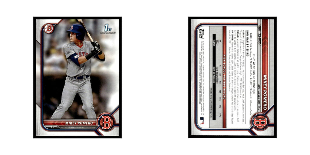 Mikey Romero 2022 Bowman Draft #BD-42 Boston Red Sox Baseball Card NM