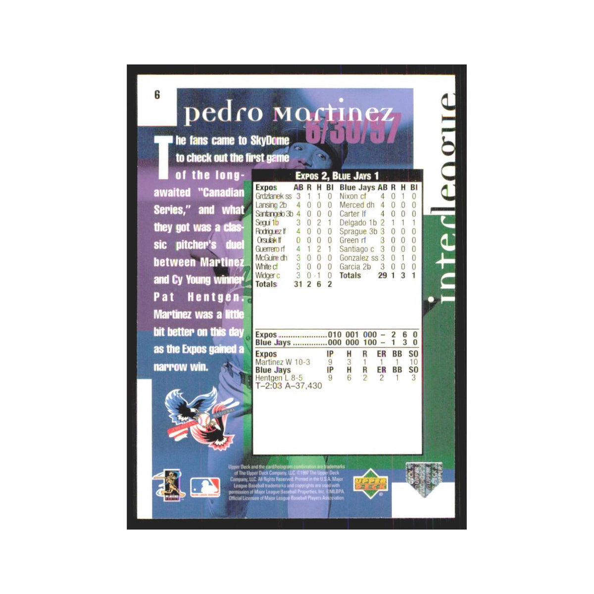 1998 Upper Deck Pedro Martinez Montreal Expos #6