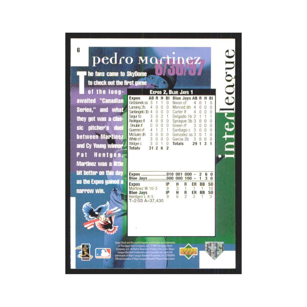 1998 Upper Deck Pedro Martinez Montreal Expos #6