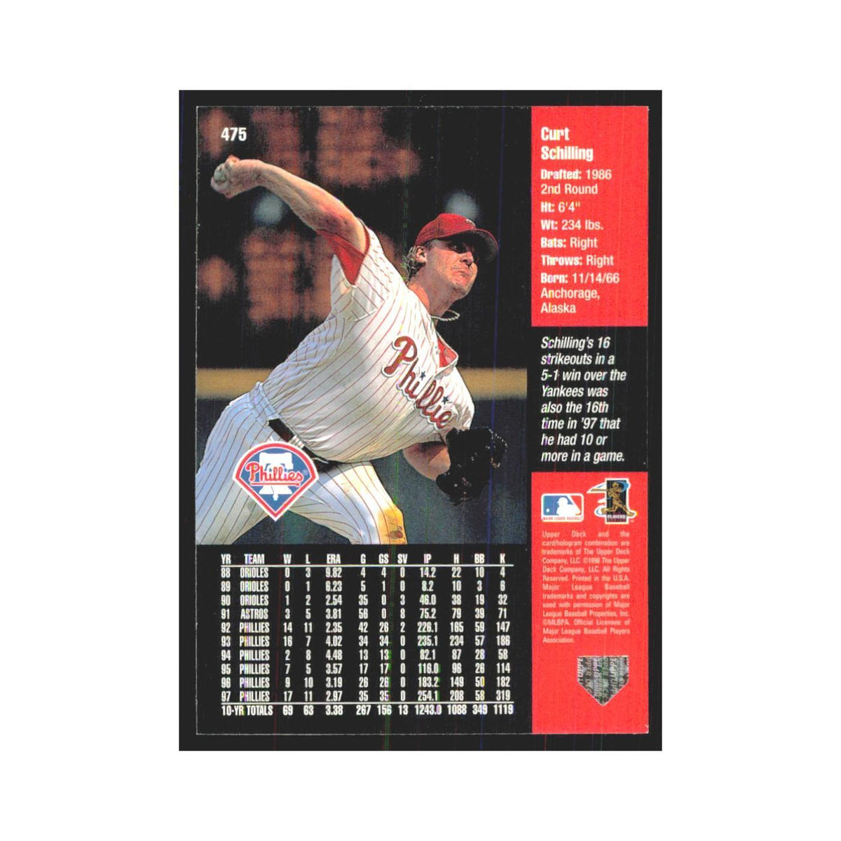 1998 Upper Deck Curt Schilling Phillies #475