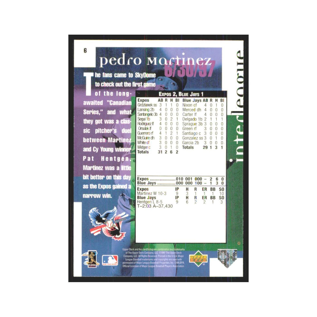 1998 Upper Deck Pedro Martinez Montreal Expos #6