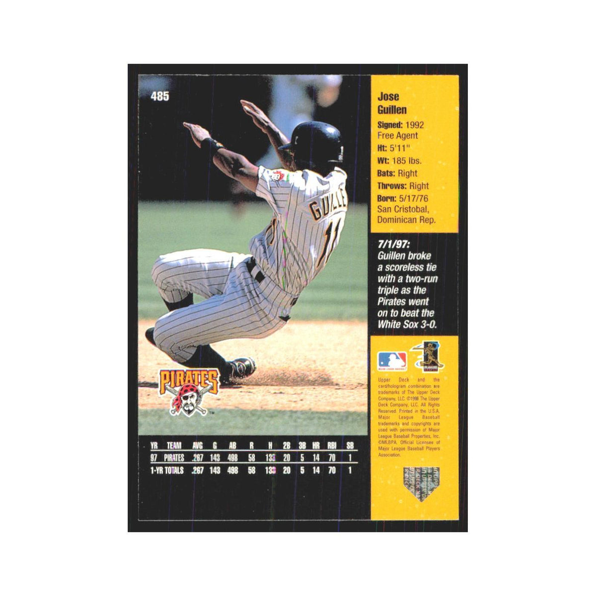 1998 Upper Deck Jose Guillen Pirates #485